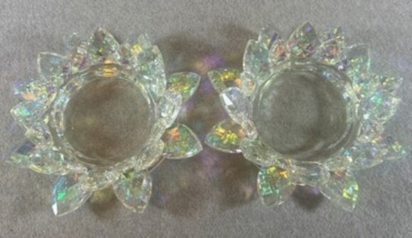Other - 2-Crystal Lotus Flower Candle Holders Iridescent